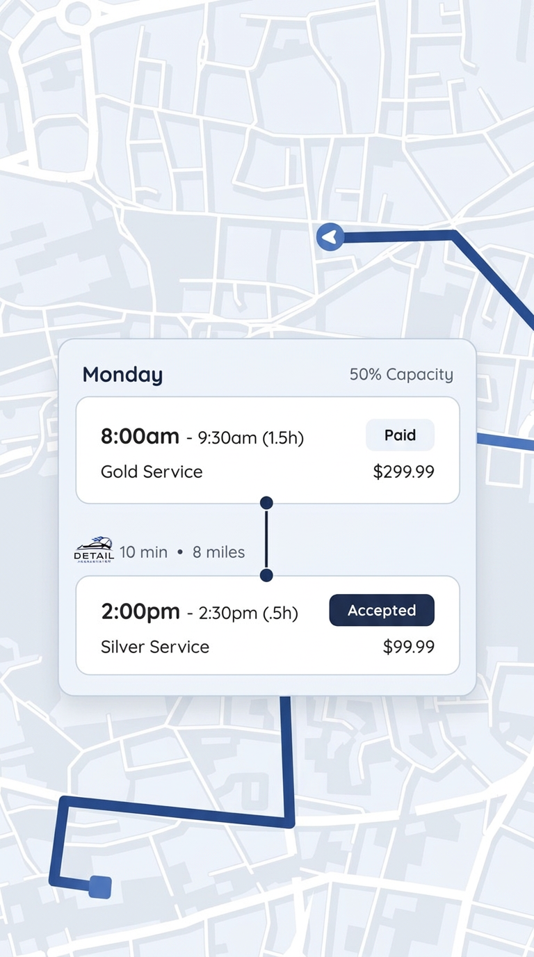 Daily schedule with booked services and drive times